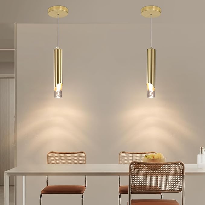 3 Pack Modern Gold Pendant Light Fixture, Acrylic Bubble Cylinder Hanging Lights, 3 Color Temperatures, Minimalist Ceiling Chandelier Lighting for Dining Room, Bedroom, Hallway, Bar, Kitchen Island