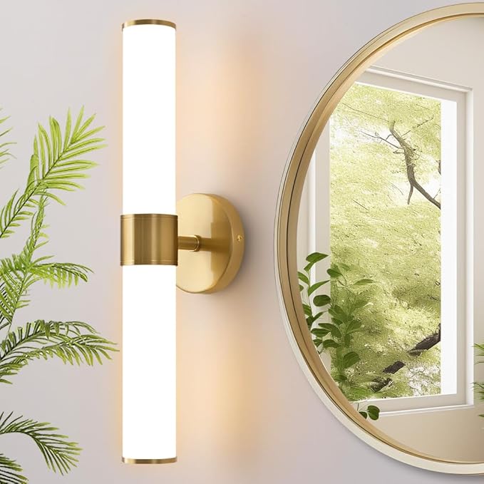 Gold Bathroom Light Fixtures, Vanity Lights for Mirror with Milk Glass Shade, 20 Inch Up and Down Wall Sconces for Bathroom Bedroom Living Room Hallway - Bulb Not Included