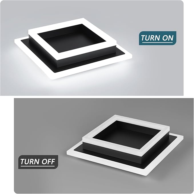Modern LED Ceiling Light, Hallway Flush Mount Ceiling Light, 32W, 6000K, Black Square Hallway Lighting Fixtures for Living Room Kitchen Bedroom (Black)