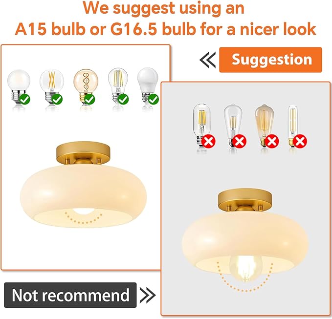 Semi Flush Mount Ceiling Light, Mid Century Modern Gold Light Fixture with Milk Glass Shade 11.02''Vintage Ceiling Lamp for Entryway Hallway Foyer, Laundry Room, Schoolhouse