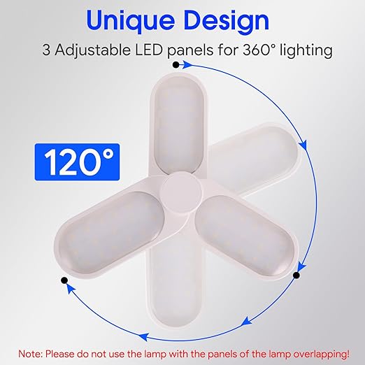 Energetic LED Garage Ceiling Light-E26 Screw in Ceiling Light Socket-3 Deformable Panels-5000K Daylight-30W-Basement-Shop-Workshop-Warehouse-Barn-ETL-White-1 Pack