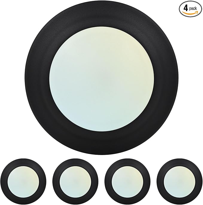 LUXRITE 4 Inch LED Disk Lights, Dimmable Flush Mount Ceiling Light, 5CCT Selectable 2700K 3000K 3500K 4000K 5000K, 11W, 800LM, Surface Mount Light Fixture, Damp Rated, ETL, Black (4 Pack)
