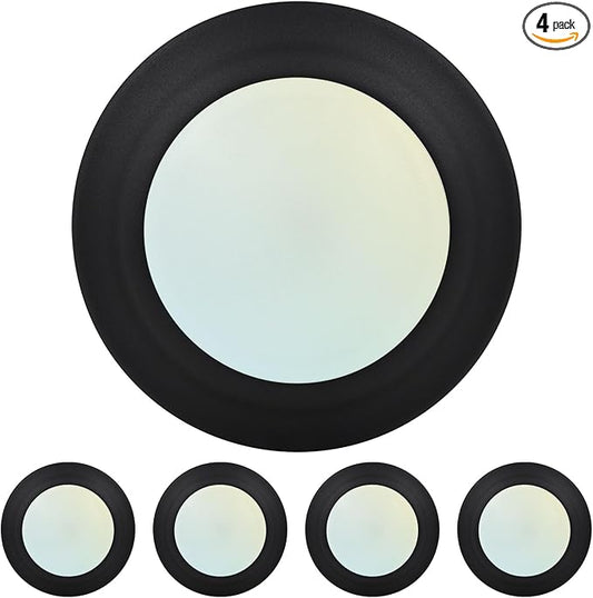 LUXRITE 4 Inch LED Disk Lights, Dimmable Flush Mount Ceiling Light, 5CCT Selectable 2700K 3000K 3500K 4000K 5000K, 11W, 800LM, Surface Mount Light Fixture, Damp Rated, ETL, Black (4 Pack)