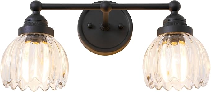 Vintage Double Arm Tulip Glass Wall Sconce Lighting, 2-Lights Bathroom Vanity Light Fixture for Hallway Bedroom Living Room Bedside Nightstands Lights