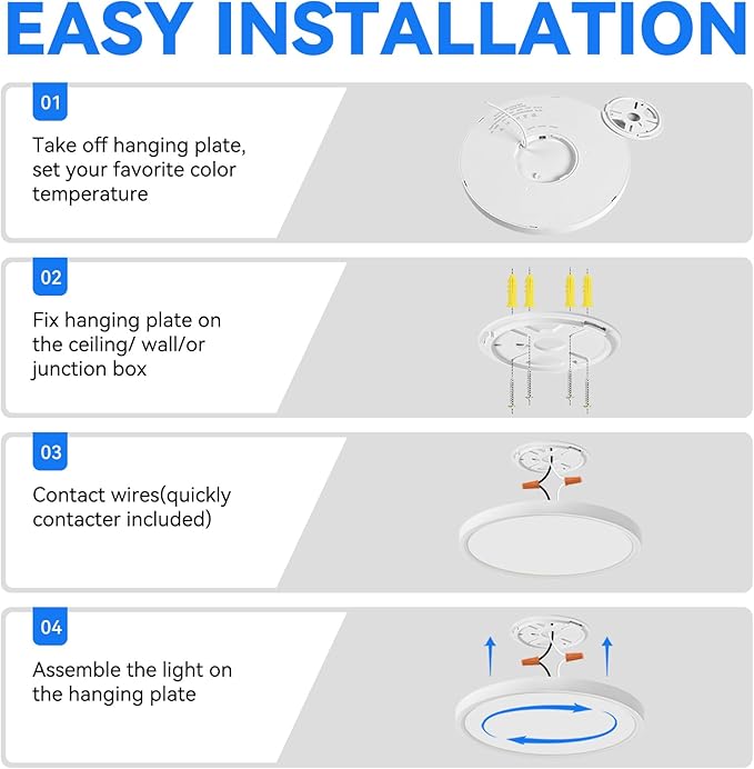 6PK 12 inch LED Flush Mount Ceiling Light Fixture,24W Super Slim LED Ceiling Light 2400LM,3000K/4000K/6000K CCT Selectable,Close to Ceiling Round Flat Panel Light for Bedroom,Kitchen,Hallway