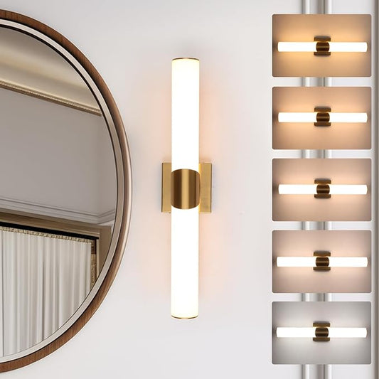 Modern Gold Wall Sconce 22 Inch Dimmable Bathroom Sconces 5CCT Led Wall Lights with Acrylic Shade Hardwired Long Vanity Lighting Fixtures Over Mirror for Bedroom Living Room