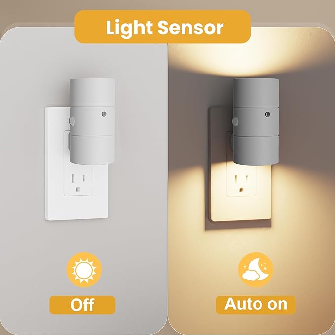 VOLISUN Night Lights Plug into Wall, Dimmable LED Nightlight with Dusk to Dawn Light Sensor, 0-100LM Adjustable Brightness, 3 Color Temperatures, Smaller Plug White 4 Pack for Hallway,Bedroom,Bathroom