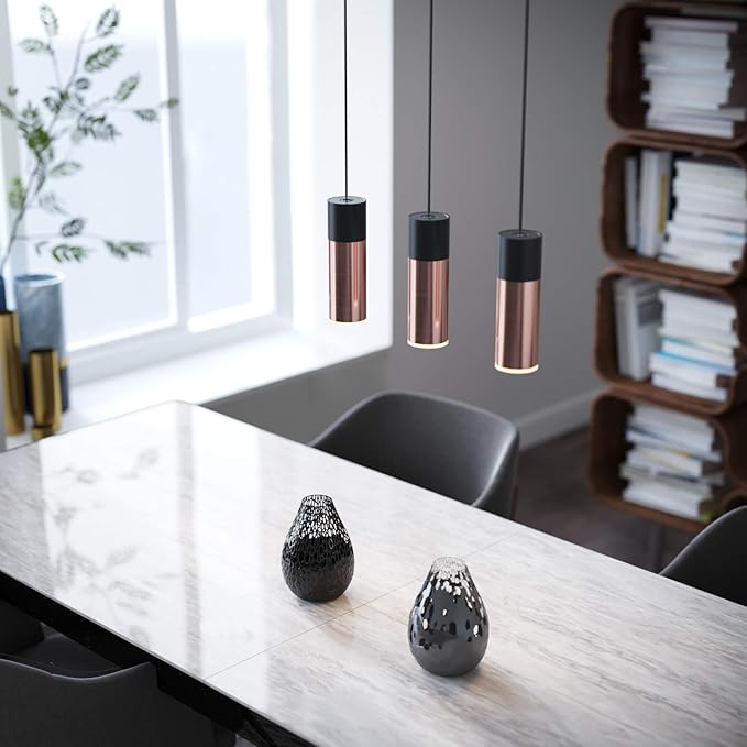 Vela 3 Mini Pendant Lighting Black-Copper - LED Hanging Light Fixture for Kitchen Island, Bar, Foyer - Cluster Pendants - Dimmable, Adjustable Wire, Lamp Bulb Included
