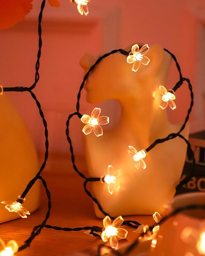 USB Plug in 33ft 100 LED Fairy Flower Lights Strin Indoor Outdoor Decor | Warm White Decorative Floral Lamp Indoor Outdoor Decorations For Bedroom, Christmas, Valientine'S Day, Easter Or Birthday