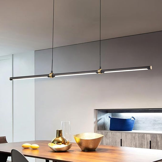 EDISLIVE Modern LED Dimmable Linear Pendant Lighting Dimmable LED Chandelier 47.24 in Adjustable Linear Hanging Light Fixture 3000K 20W Island Light for Dinning Room Kitchen，Black