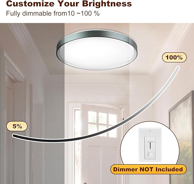 DLLT Flush Mount Ceiling Light: Close to Ceiling Light Fixtures 20 Inch 45W - Dimmable Ceiling Lamp 3000-6000K 5 Color Selectable Ceiling Mount Light for Bedroom Kitchen (Blue)