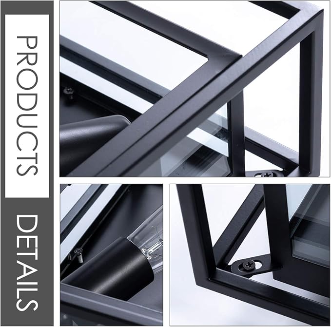 VILUXY Modern Black Flush Mount Ceiling Light Square Ceiling Lamp Fixture with Glass Shade for Hallway, Entryway, Passway, Dining Room, Bedroom,Kitchen, Living Room Two-Light