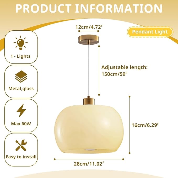 Mid Century Chandelier Light 3 Pack Kitchen Island Light Fixtures Milk Yellow Glass Shade Gold Adjustable Flush Mount Light for Living Room Entryway Bedroom