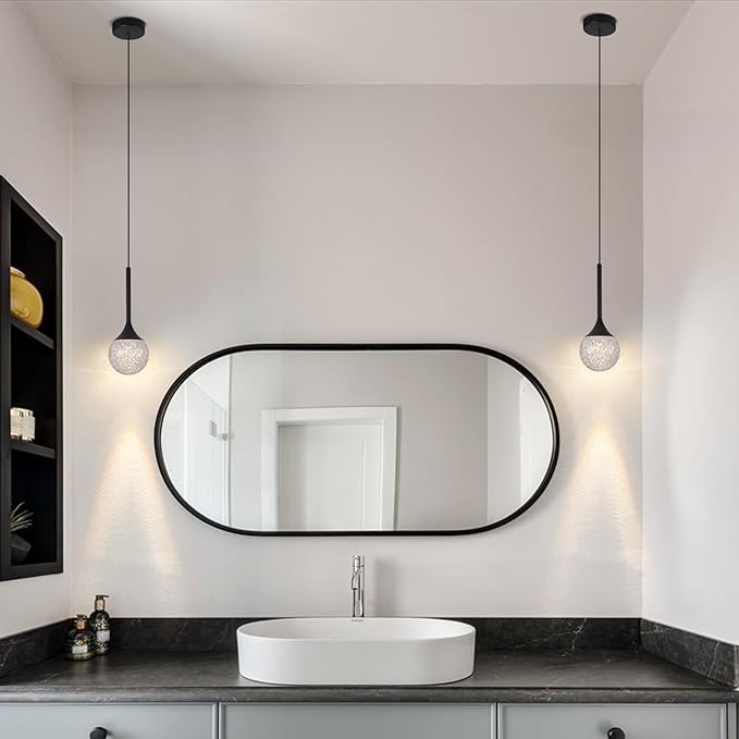 Black Pendant Lights Kitchen Island, Bubble Crystal Globe Ceiling Hanging Light Fixture, Dimmable LED Light Fixture for Kitchen Island Dining Room Bar Bedroom, 3000K