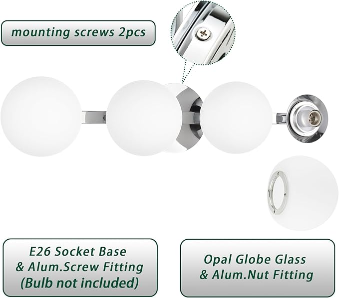 Chrome Globe Bathroom Vanity Light Fixtures, Modern 4 Lights Wall Lighting, Porch Wall Mount Light Fixture for Bathroom, Over Mirror Cabinets Hallway Stairs