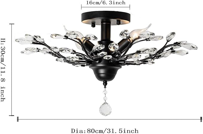 Garwarm 5 Lights Vintage Crystal Chandeliers Ceiling Lights LED Light K9 Clear Crystal Pendant Lighting Ceiling Light Fixtures Chandeliers Lighting for Living Room Bedroom Restaurant Porch (Black)