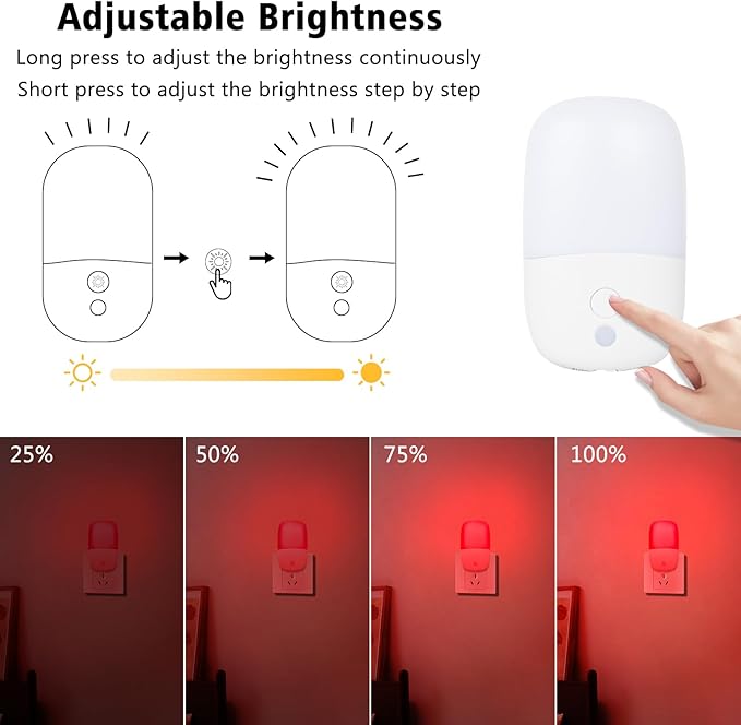 echosari 670nm Red Light Night Light for Sleep, 2 Pack Red Night Lights with Dusk to Dawn Sensor, LED Night Light Plug into Wall for Baby Nursery Kids Adults Bathroom Bedroom
