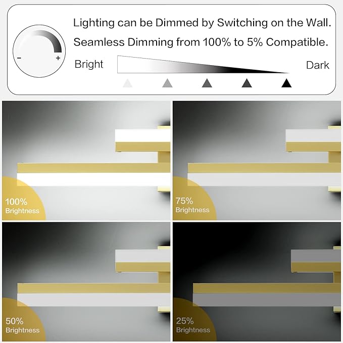 PRESDE 40" LED Bathroom Vanity Light, Modern Brushed Gold Wall Bar Fixture Over Mirror Dimmable