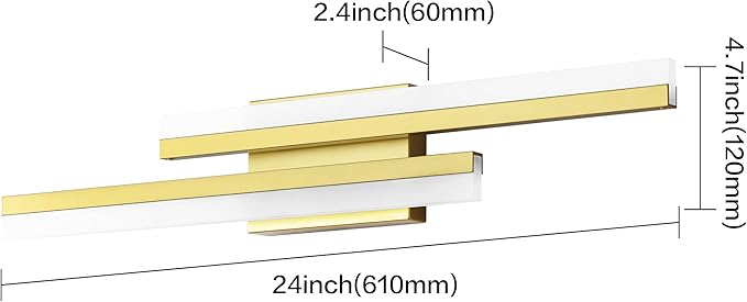 PRESDE 24" LED Vanity Light Bar, Modern Brushed Gold Bathroom Light Fixtures Over Mirror