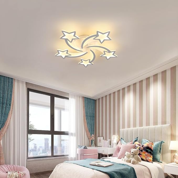 5 Lights Star LED Modern Ceiling Light, 25" 37W Flush Mount Ceiling Light Fixture, 3 CCT(3000K/4500K/6500K) via Wall Switch Ceiling Lamp for Bedroom Living Room KidsRoom Playroom