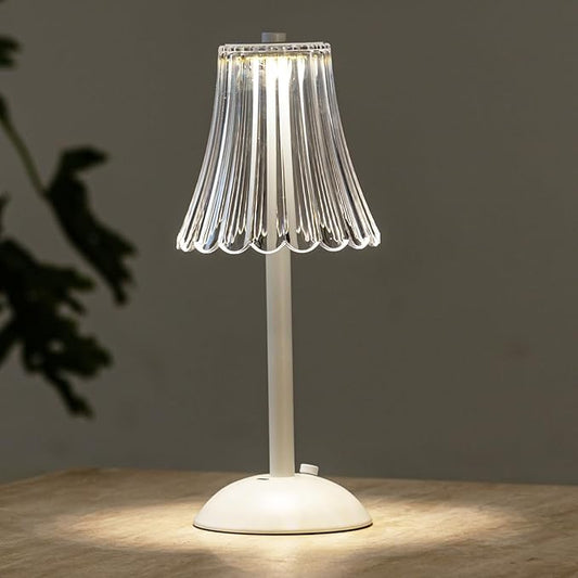HEQET Cordless Table Lamps for Home,Table,Dining Room, Gold Rechargeable Lamps, USB Charge 12'' Tall LED Brass Portable Outdoor Indoor Table Lamp with Built-in Dimmer (Flower-White)