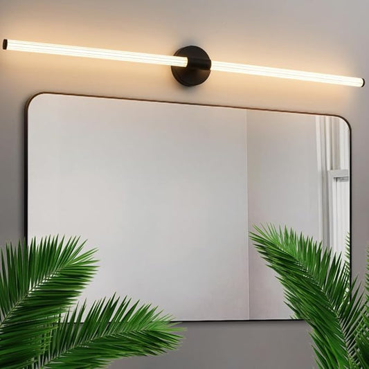 Dimmable LED Bathroom Vanity Lights Hardwired 360° Full Lighting Bathroom Light Fixtures Over Mirror Vanity Light Bar Modern Wall Sconce Warm Light for Bedroom Living Room - Black, 47 inch