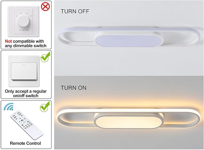 Qcyuui Modern LED Ceiling Light,Dimmable Linear Ceiling Lamp,31.5in Kitchen Lighting Fixtures Ceiling for Bedroom Hallway Dining Room (45W/3000-6500K/White)