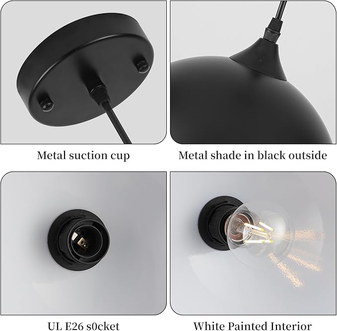 9.8 inch Kitchen Pendant Light 3 Pack, Black Dome Pendant Lights Kitchen Island, Farmhouse Kitchen Island Light, Modern Pendant Lights for Kitchen Island Dining Room Bedroom