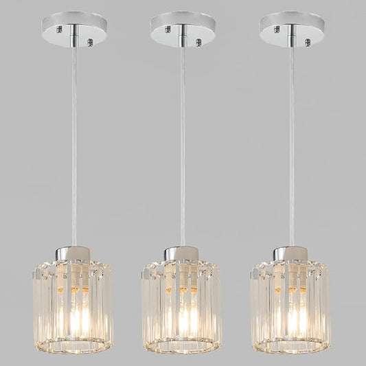 Silver 3-Pack Pendant Lighting for Kitchen Island, Hanging Light Fixture for Ceiling, Farmhouse Dining Room Lights for Bedroom, Hallway, Kitchen Island Lighting, E26 Base, Bulbs Not Included