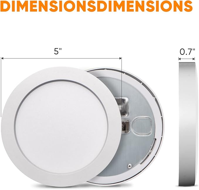 5" LED Flush Mount Ceiling Light，120V 11W 600LM，3000K Warm White Round Flat Panel Light, Surface Mounted Downlight（White）