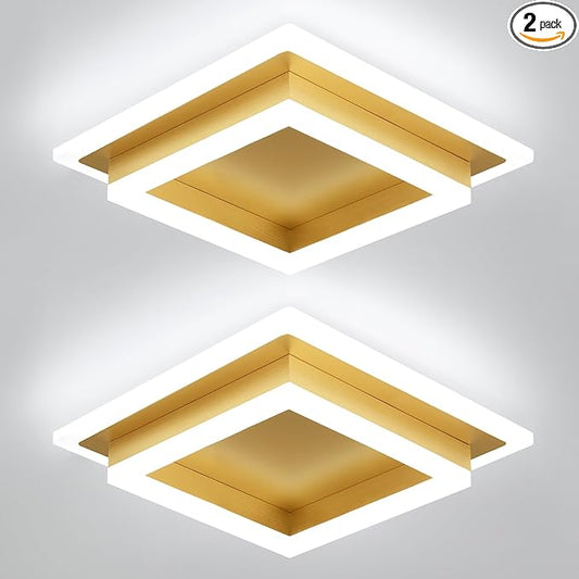 Modern LED Ceiling Lights, Gold Kitchen Ceiling Light, 32W LED Hallway Ceiling Light Fixtures, Flush Mount Ceiling Lights for Bedroom Dining Room Kitchen Bathroom(Gold) 2 Pack