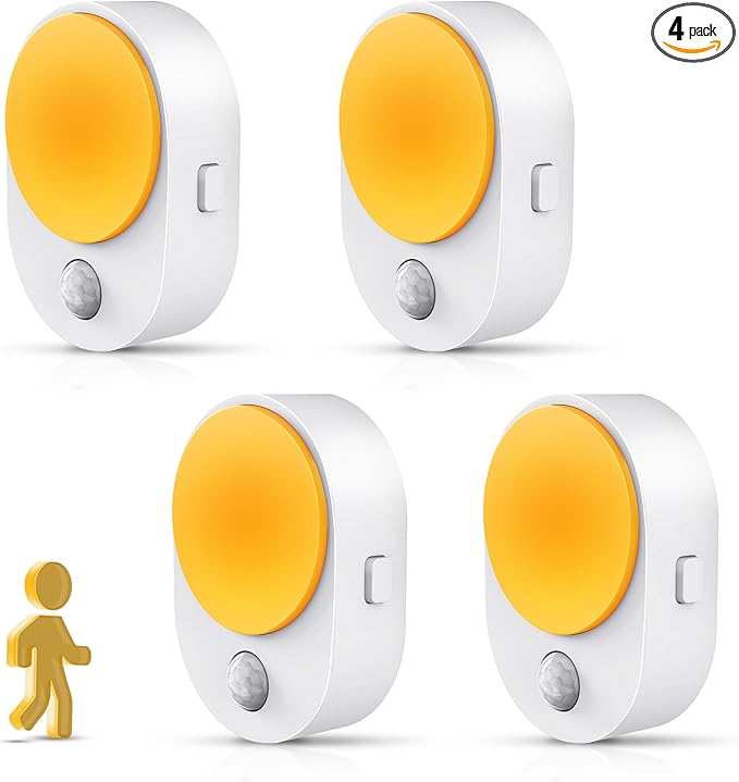 L LOHAS LED Plug in Night Light with Motion Sensor and Dusk to Dawn Sensor,[4-Pack] Night Lights Plug into Wall,2000K Amber Light,30/60/100LM Dimmable Nightlight for Bathroom Hallway