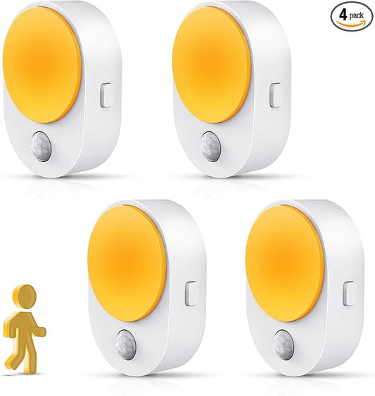 L LOHAS LED Plug in Night Light with Motion Sensor and Dusk to Dawn Sensor,[4-Pack] Night Lights Plug into Wall,2000K Amber Light,30/60/100LM Dimmable Nightlight for Bathroom Hallway