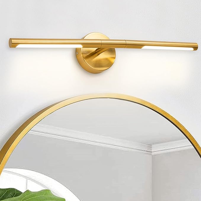 Gold Bathroom Light Fixtures Over Mirror 24 Inch, 18W 360° Rotatable Dimmable 4000K Led Brass Vanity Lighting Fixture, Brushed Gold Bathroom Vanity Lights Above Mirror