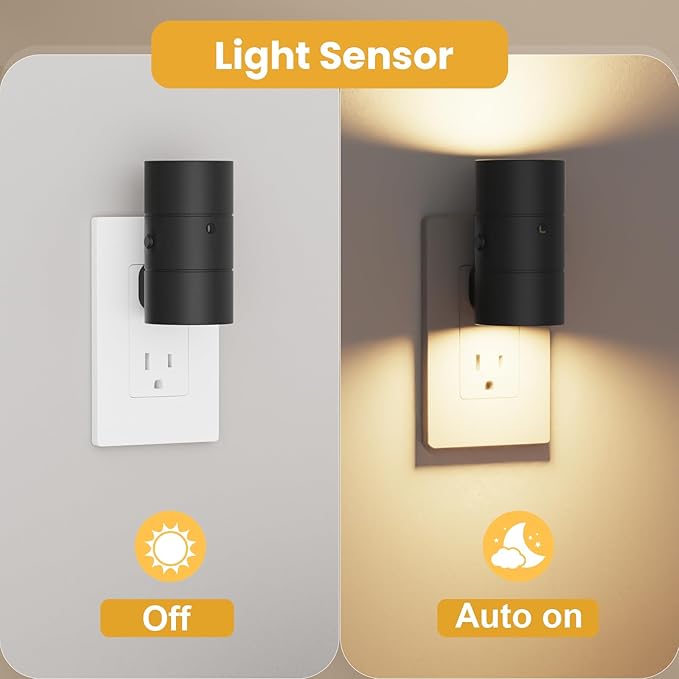 VOLISUN Night Lights Plug into Wall, Dimmable LED Nightlight with Dusk to Dawn Light Sensor, 0-100LM Adjustable Brightness, 3 Color Temperatures, Compact Size Black 4 Pack for Hallway,Bedroom,Bathroom