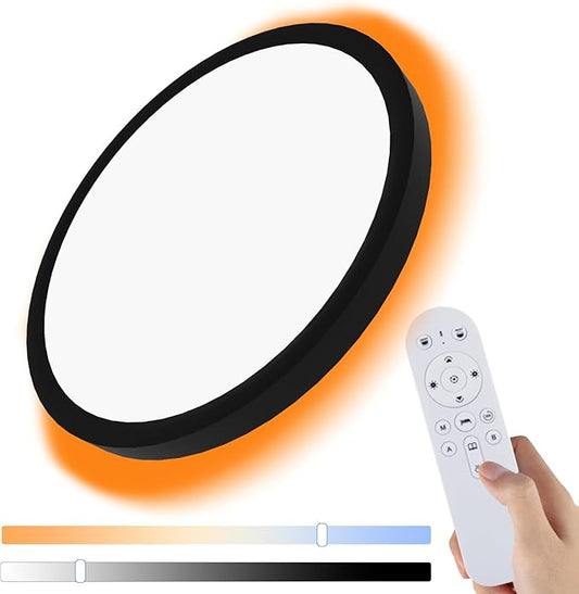 Dimmable LED Flush Mount Ceiling Light Fixture with Remote Control, 24W 2400LM, 12Inch, 2000K Warm Night Light & 3000K-6500K, Modern Super Slim Ceiling Lamp for Bedroom Kitchen, Black, 1 Pack