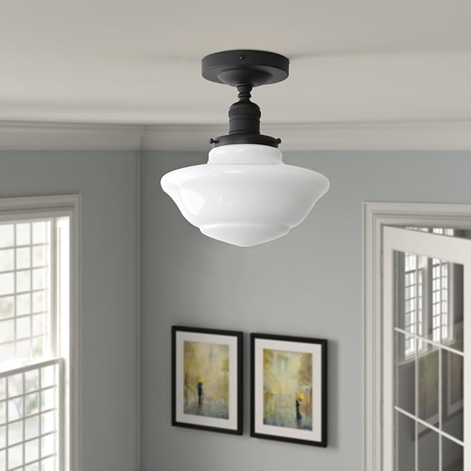 Pathson Vintage Flush Mounted Ceiling Lighting with Milk White Glass Shade, Mid-Century Style Ceiling Light Fixture for Hallway Foyer Loft Living Room Bedroom