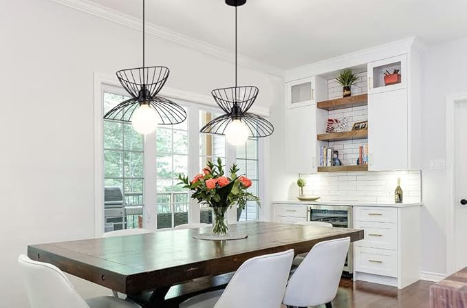 Retro Black Pendant Light Over Kitchen Island, Adjustable Modern Hanging Light Fixture,Industrial Pendant Lighting for Dining Room,Living Room,Bedroom,Hallway,Kitchen,Bar,30cm