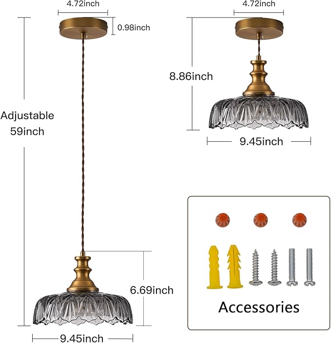 HDDFL Vintage Pendant Lights Fixture Modern Pendant Lighting Fixtures Hanging Lamp for Kitchen Island Bedroom Living Room Hallway Grey and Brass