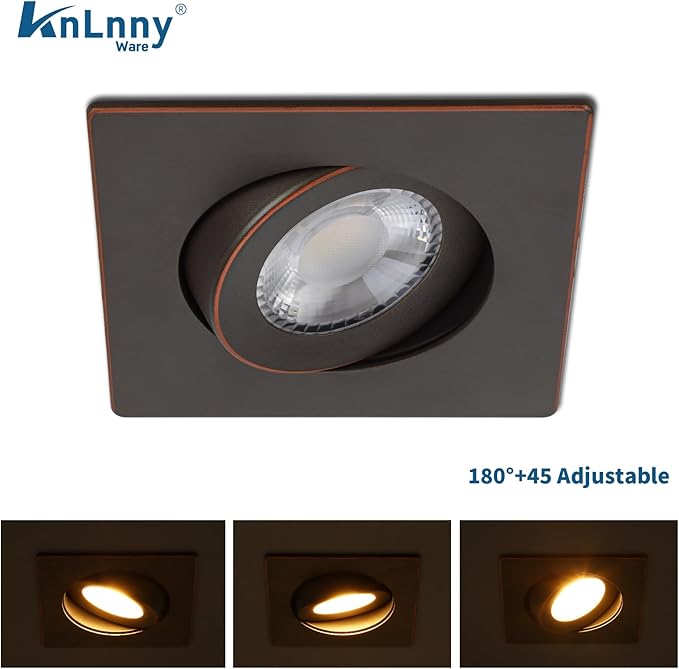 KnLnny Ware Oil Rubbed Bronze Gimbal Recessed Lighting 4 inch 6 Pack,Suare Canless Recessed Lights with Junction Box,dimmable, 5CCT Selectable,9W 750LM