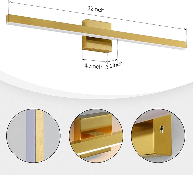 KAISITE Modern Vanity Light Gold Bathroom Light Fixture Over Mirror 32 inch Vanity Lighting Fixture Dimmable 5CCT LED Bar Vanity Light for Bathroom Restroom