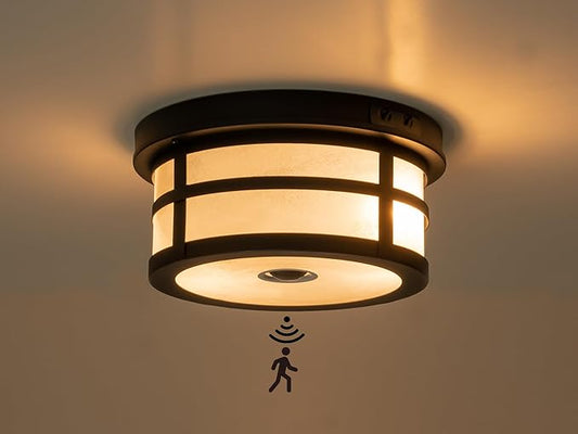 Motion Sensor Outdoor Ceiling Light, Flush Mount Front Porch Light with Adjustable Sensor 2-Light Black Outdoor Light Fixture Ceiling Mount with Frosted Glass for Garage, Patio