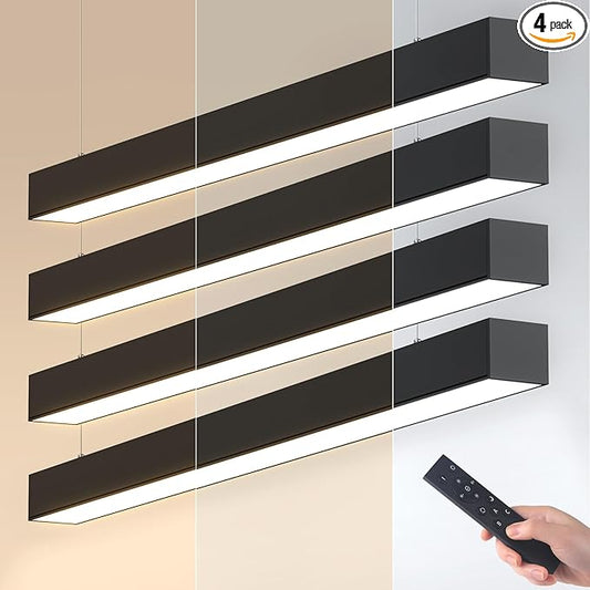 Barrina 7566 Remote Series LED Linear Light Fixture with Remote, 2nd-Generation, 4FT 50W Seamless Connection, 3000K-6000K Color Changing, Dimmable Office Shop Lighting Fixture, Black, 4 Packs