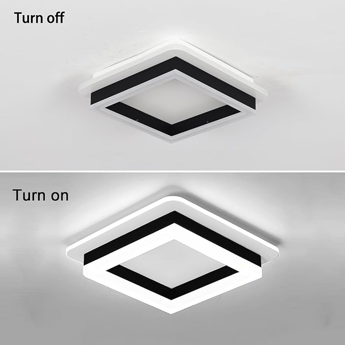 CANEOE 2 Packs Led Ceiling Light Fixture,Modern Hallway Light fixtures Ceiling Lighting,Black Square Close to Ceiling Lights for Bathroom Bedroom Kitchen Balcony Stair