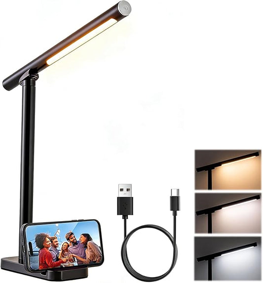 LED Cordless Desk Lamp, Touch Desk Lights with 3 Color Modes 5 Brightness for Home Office, Bedroom, Magnetic Night Lights with USB Charging Port, Eye-Caring Table Light for Study, Read, Work