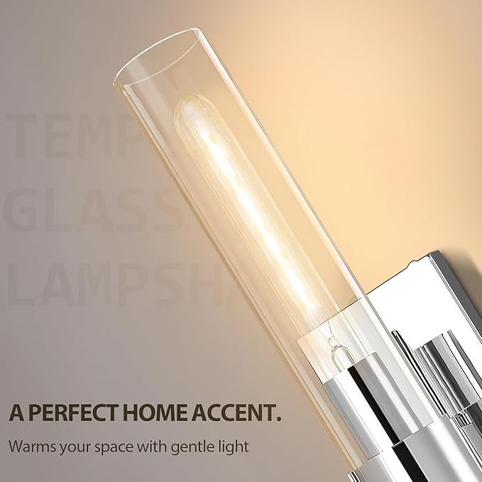 Chrome Wall Sconces, 22.8" Bathroom Sconces, Indoor Sconces Wall Lighting Up and Down, Nickel Wall Sconce Dimmable, Vanity Lights Fixtures with Tube, Glass Sconce for Bedroom, Staircase