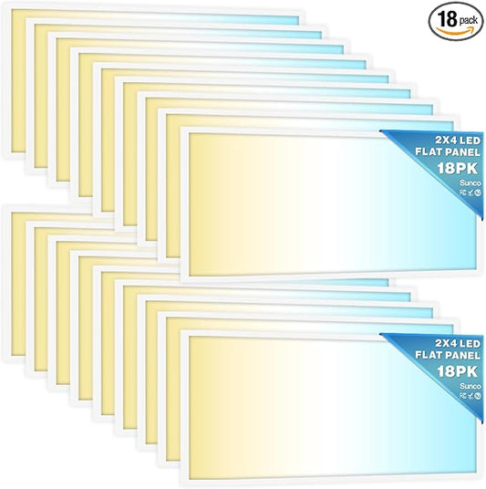 Sunco 18 Pack 2x4 LED Flat Panel Light Drop Ceiling Office Shop Commercial Warehouse Fixture, 6500 Lumens, Selectable Features, 30W/40W/50W, 4000K/5000K/6000K, Dimmable (0-10V), Dustproof ETL