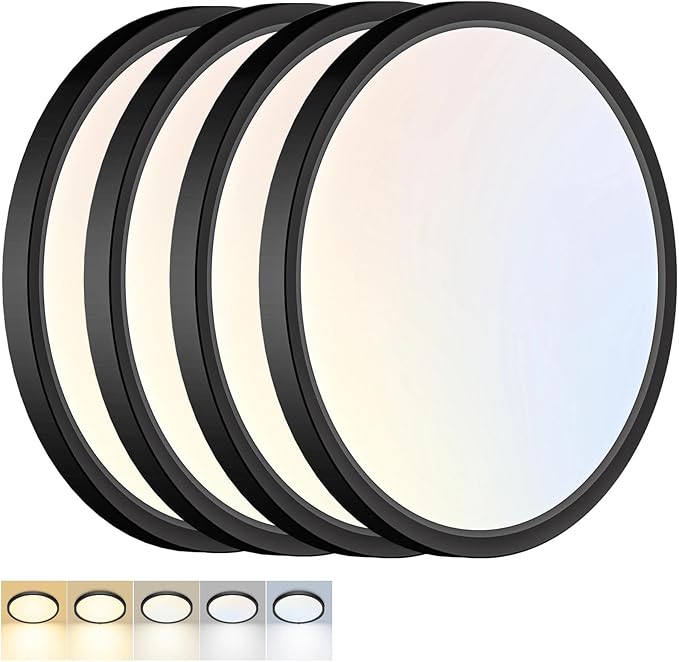 4 Pack LED Flush Mount Ceiling Light,9Inch 18W,3000K/3500K/4000K/5000K/6500K 5 Color Temperatures Ceiling Light Fixture for Kitchen Porch Hallway Bedroom Bathroom and Closet,Black