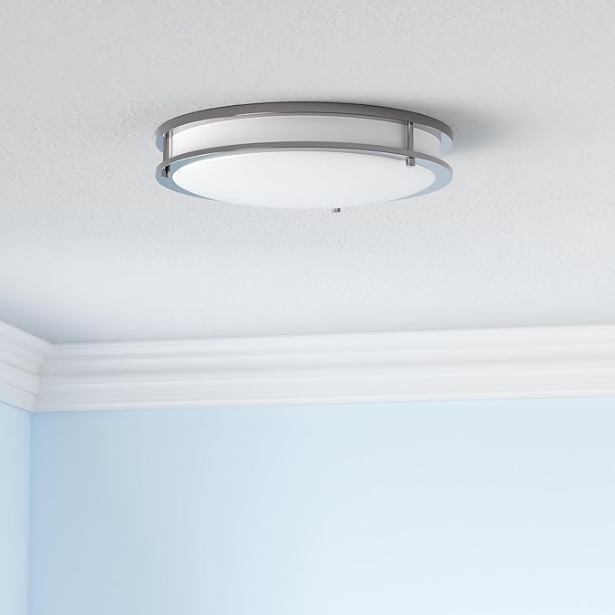 ASD LED 16" Round Flush Mount Lighting, Close to Ceiling Light Fixture | 3CCT, Dimmable, Energy Star, ETL Listed | 24W 1854LM 3000-5000K 120V | Low Profile Double Ring Lamp | Nickel