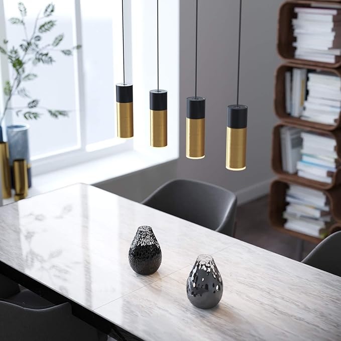 Vela 4 Mini Pendant Lighting Black-Brass - LED Hanging Light Fixture for Kitchen Island, Bar, Foyer - Cluster Pendants - Dimmable, Adjustable Wire, Lamp Bulb Included